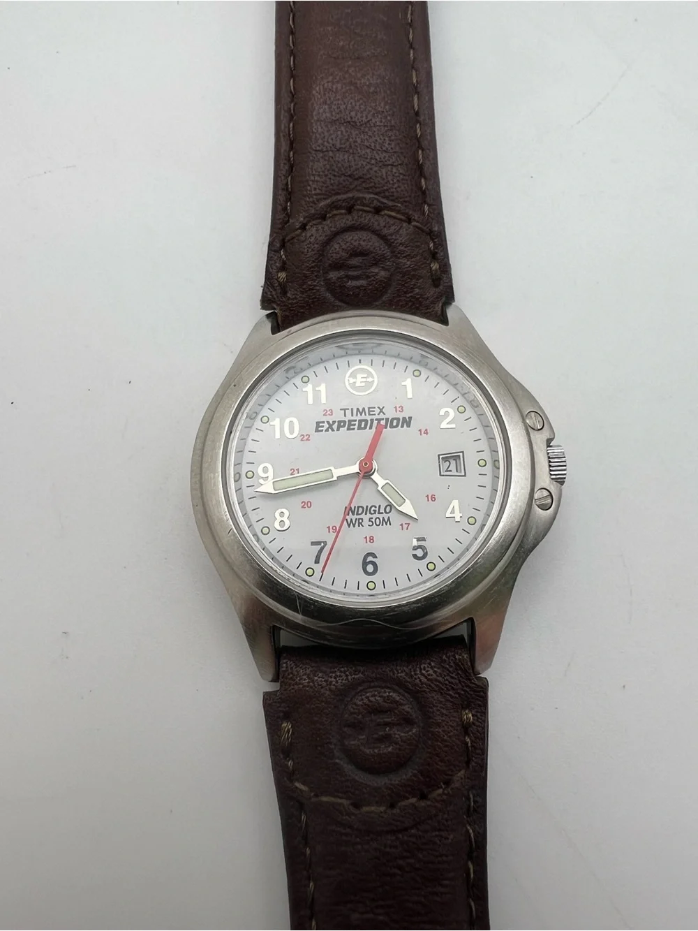 Timex Expedition White Dial with Brown Leather Strap